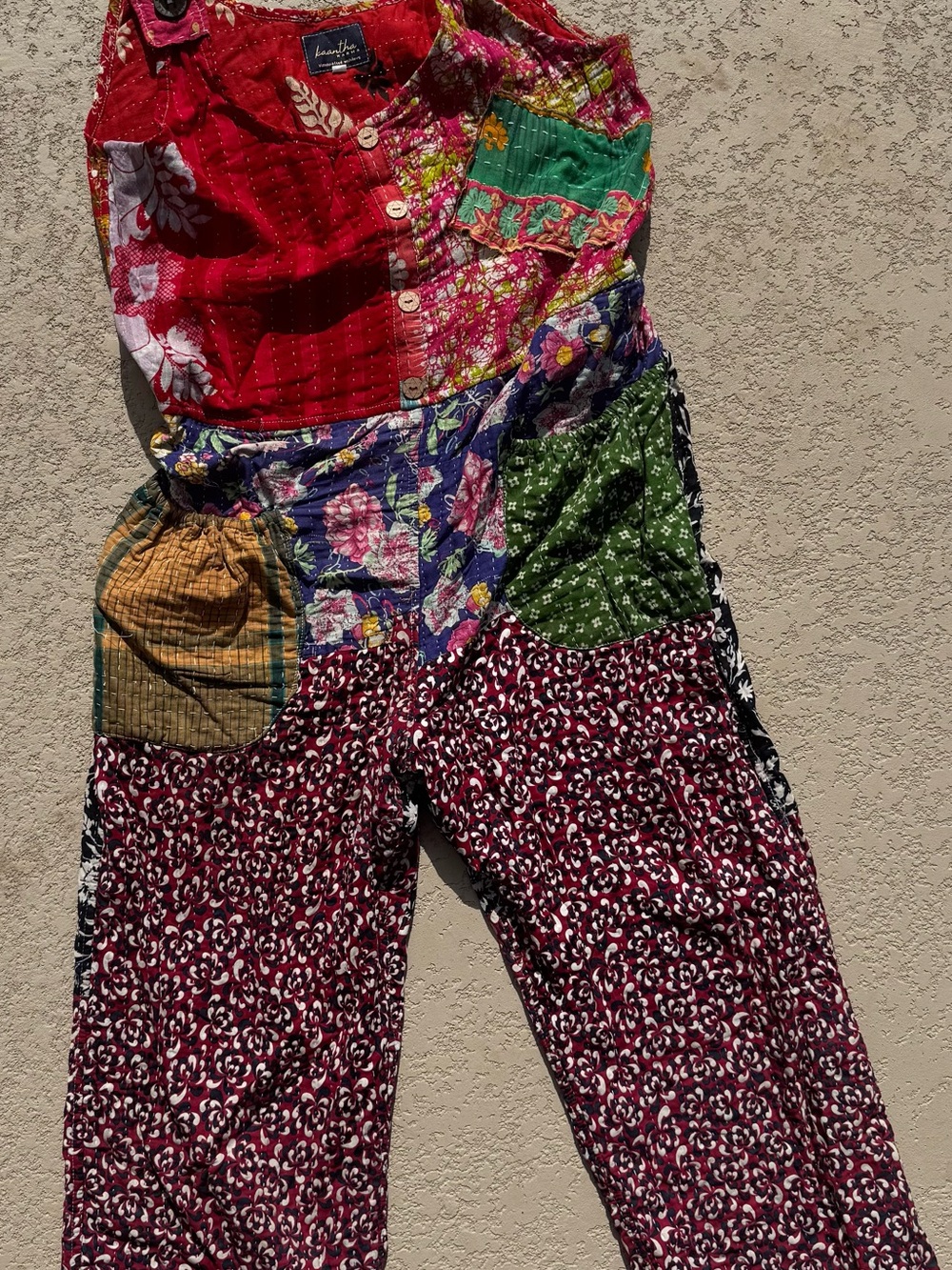 Kantha Patchwork Boho Jumpsuit with Button Front - Picture 2 of 12